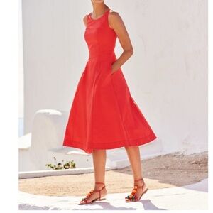 Boden Elena Cotton Poplin Midi Dress in Red 4R NWOT